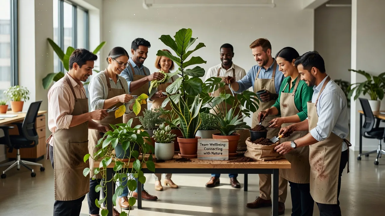 Employees participating in plant care