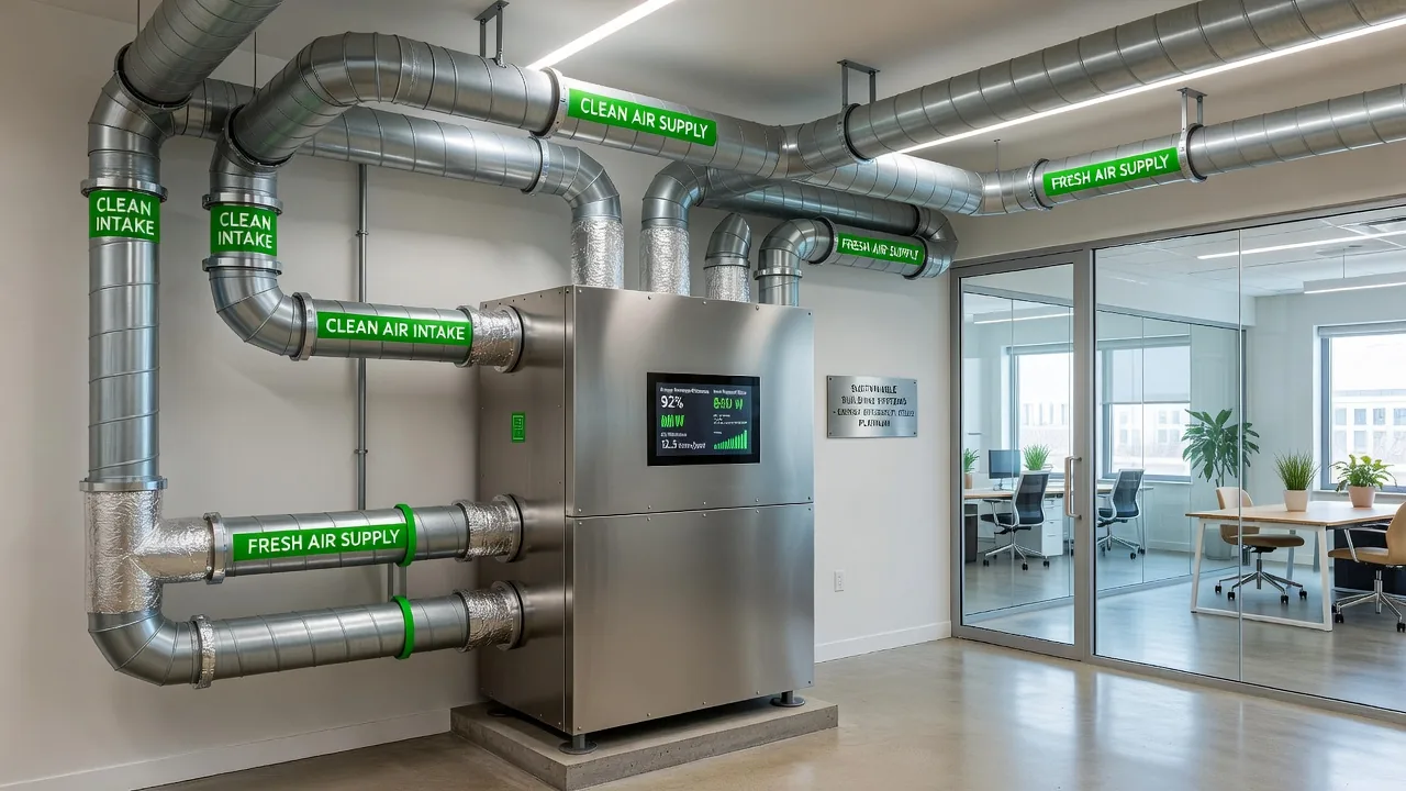 A diagram or installation of a heat recovery ventilation system.