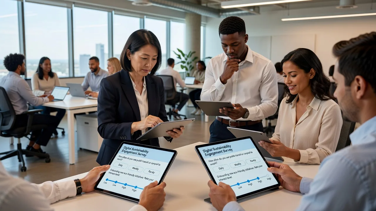 A person analyzing sustainability data on a tablet.